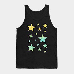 Teal Yellow Ombre Faux Glitter Stars Tank Top